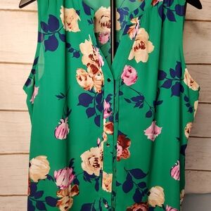 Apt. 9 Emerald Green Floral Button-Front Sleeveless Blouse
